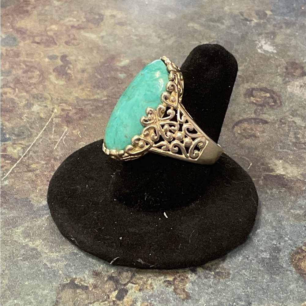 Turquoise Stone Sterling Silver Statement Ring - … - image 2
